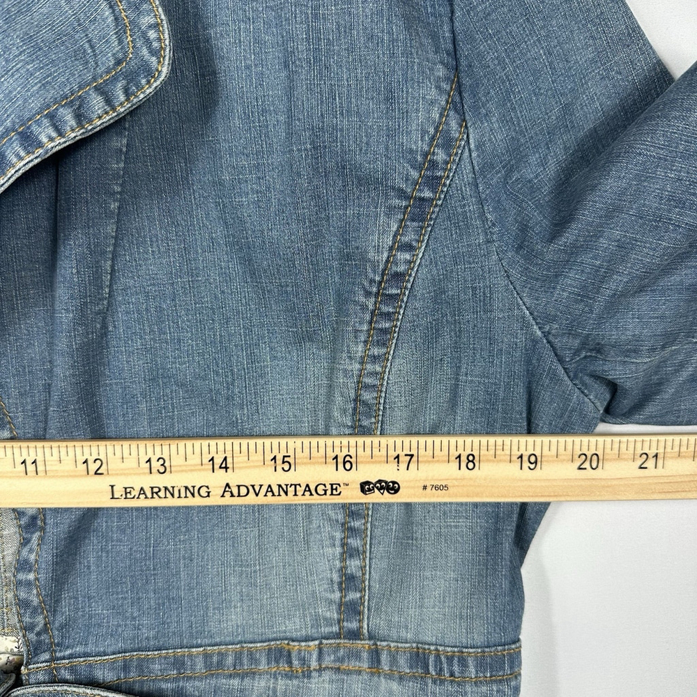 Banana Republic Vintage Y2K SS0 2005 Tie Bow Denim Jacket Boho Hippie Size 14 - Picture 8 of 9